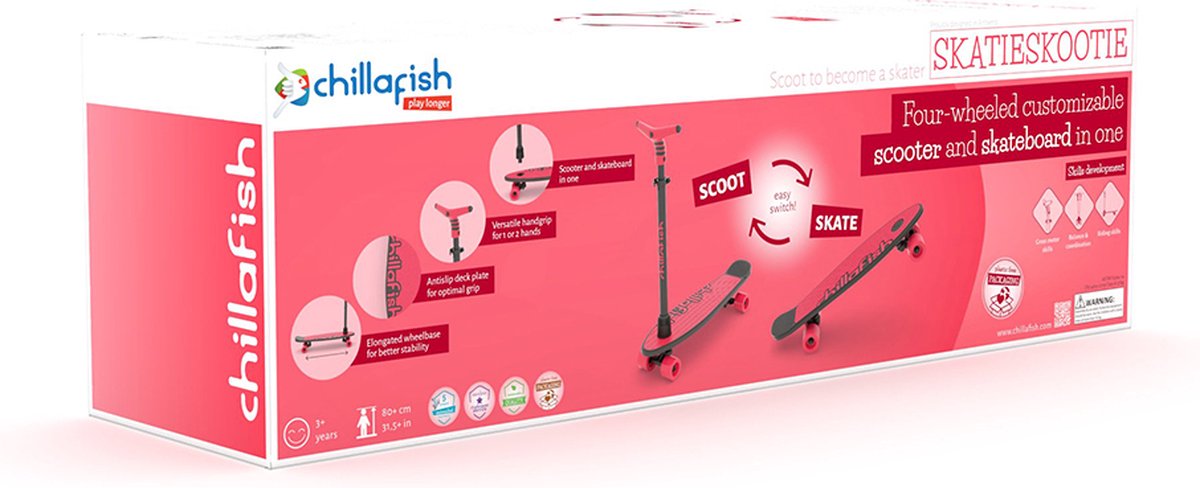 Chillafish Skateboard en Step 2-in-1 - Kinderstep omvormbaar naar Skateboard - Coraal Roze - Jongens en meisjes 3 jaar en ouder - Verstelbaar stuur - Model Skatieskootie 2 — afbeelding 5