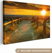 Canvas - Schilderijen woonkamer - Zon - Strand - Duin - Horizon - Canvas doek - 140x90 cm - Muurdecoratie - Foto op canvas