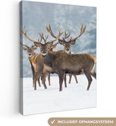 Canvas schilderij - Herten - Winter - Dieren - Natuur - Foto op canvas - 90x120 cm - Muurdecoratie - Schilderijen op canvas