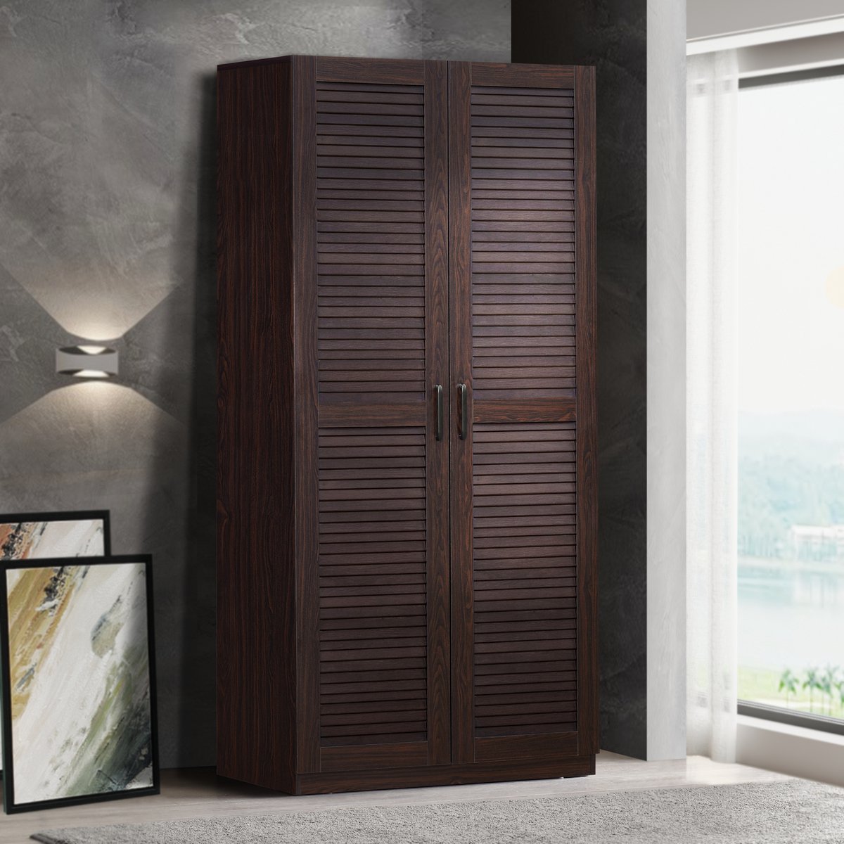 en.casa Kledingkast Finning 176x80x52 cm walnootkleurig donker [en.casa] walnootkleurig, donker