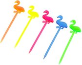 CHPN - Cocktailprikkers - Partyprikkers - Flamingo prikkers - Feestdecoratie - 50 stuks Flamingo-cocktailprikkers - multi-colour - Zomer - Feest accessoire - Flamingo picks