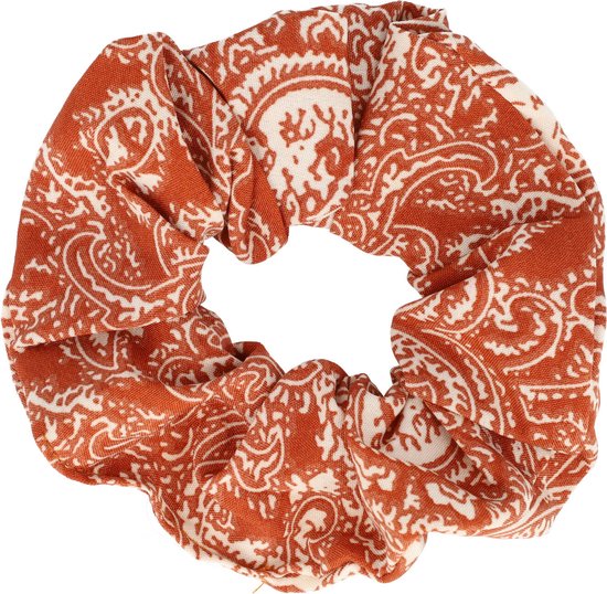 Scrunchie Haarelastiek Paisley Print Beige Oranje Bruin Haar Elastiek Krinkel