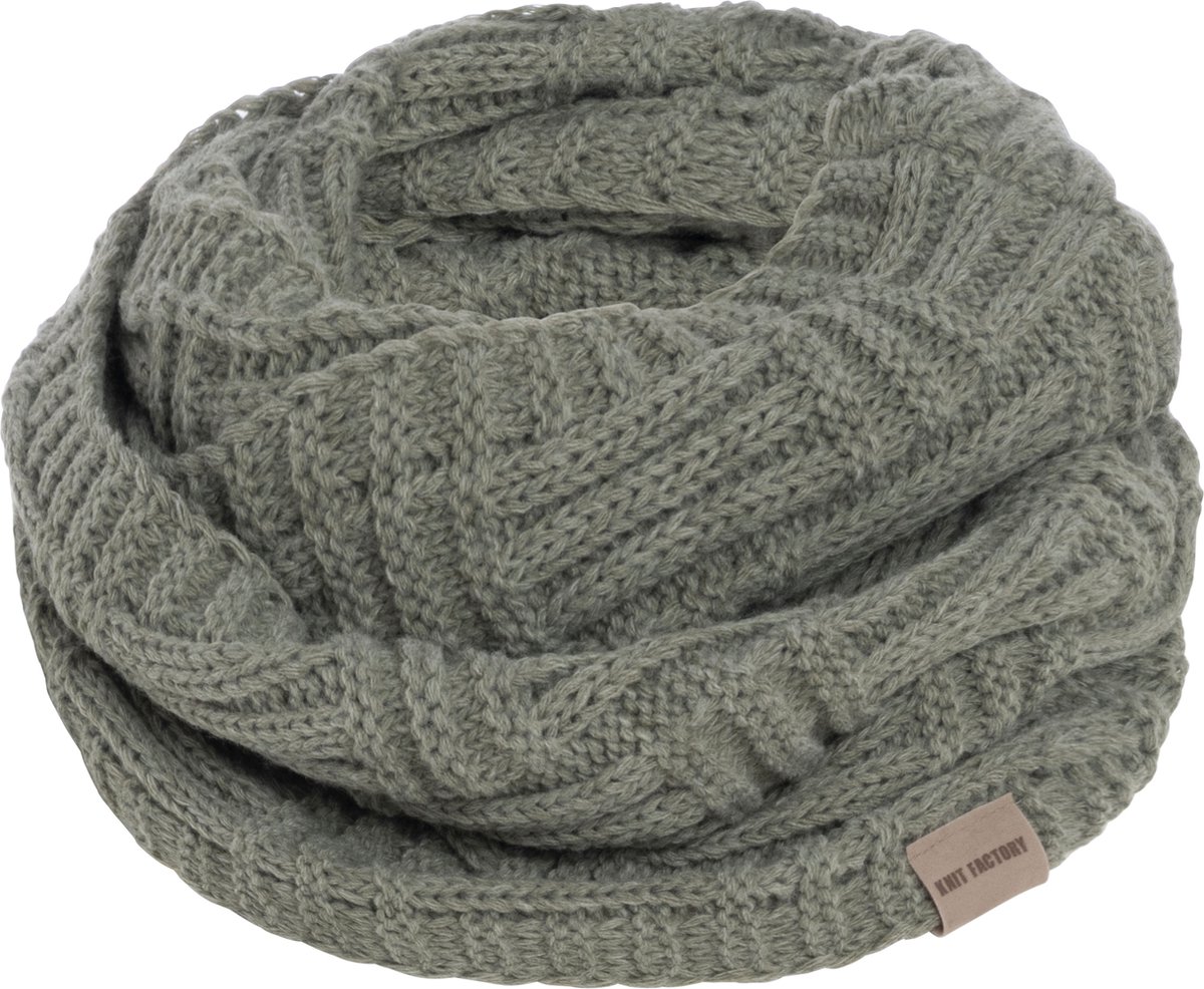 Knit Factory Bobby Gebreide Colsjaal Dames & Heren - Nekwarmer Ronde Sjaal - Nekwarmer - Wollen Sjaal - Groene colsjaal - Dames sjaal - Heren sjaal - Unisex - Urban Green - One Size