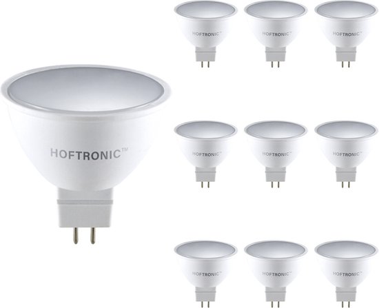 HOFTRONIC - Pack économique 10X Spots LED GU5.3 - 4,3 Watt 400lm - Remplace 35 Watt - Lumière blanche chaude 2700K - Réflecteur LED - Lampe LED GU10