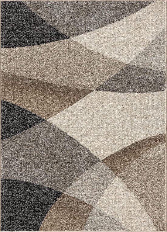 the carpet Pearl Tapis de Chambre à Coucher Moderne à Poils Ras Rasés, Découpe Contour , Motif Géométrique, Motif Vague, Beige, 140 x 200 cm