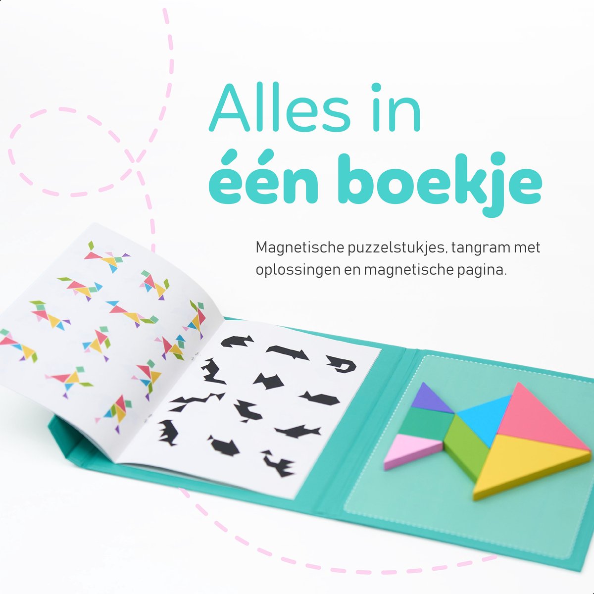 Fesio Tangram Puzzel Magnetisch voor Peuters en Kleuters - Puzzelboek/Magneetboek/Houten Vormenpuzzel - Turquoise — afbeelding 6
