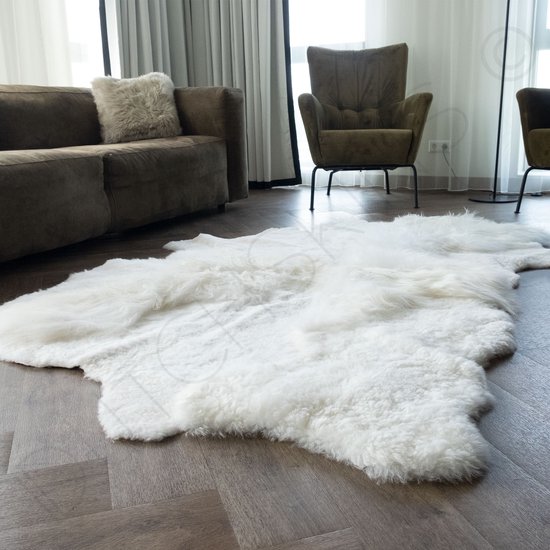 Tapis blanc moelleux en peau de mouton 160 x 230 cm - fausse fourrure - décoration