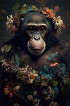 Chimpanzee met bloemen - canvas - 60 x 90 cm