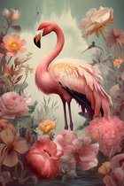 Flamingo met kleurrijke bloemen #3 poster - 80 x 120 cm