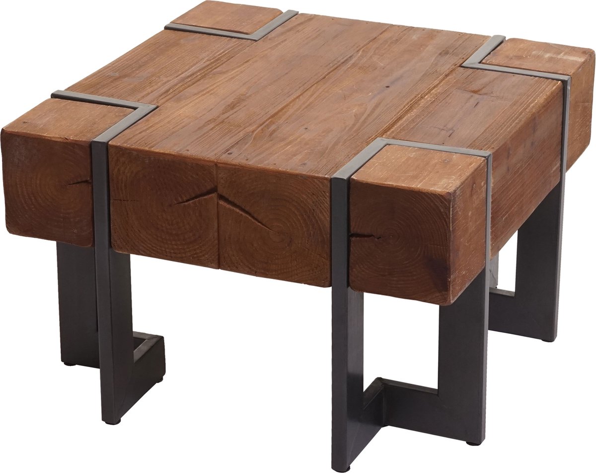Salontafel MCW-A15, woonkamertafel, massief rustiek dennenhout MVG-gecertificeerd ~ bruin 60x60cm