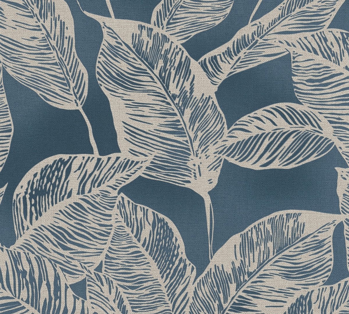 GROTE BLADEREN BEHANG | Floraal - Blauw Bruin - A.S. Création Natural Living D`eco