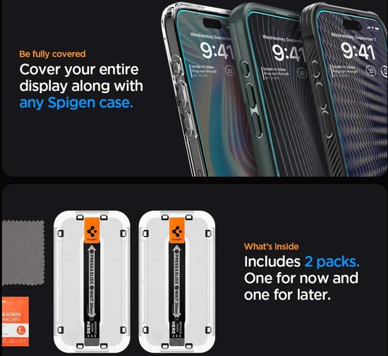 Spigen EZ Fit Screen protector geschikt voor iPhone 15 Pro Max met installatie tools - 2 Stuks