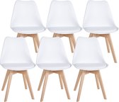 CLP Ramsey Set van 6 eetkamerstoelen - Houten frame - Kunststof zitschaal met kunstlederen bekleding - wit
