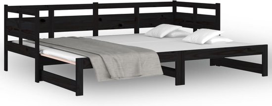 The Living Store Canapé-lit en pin Massief - Extensible - Gain de place - Zwart - 193,5 x 181 x 66 cm - Matras non inclus