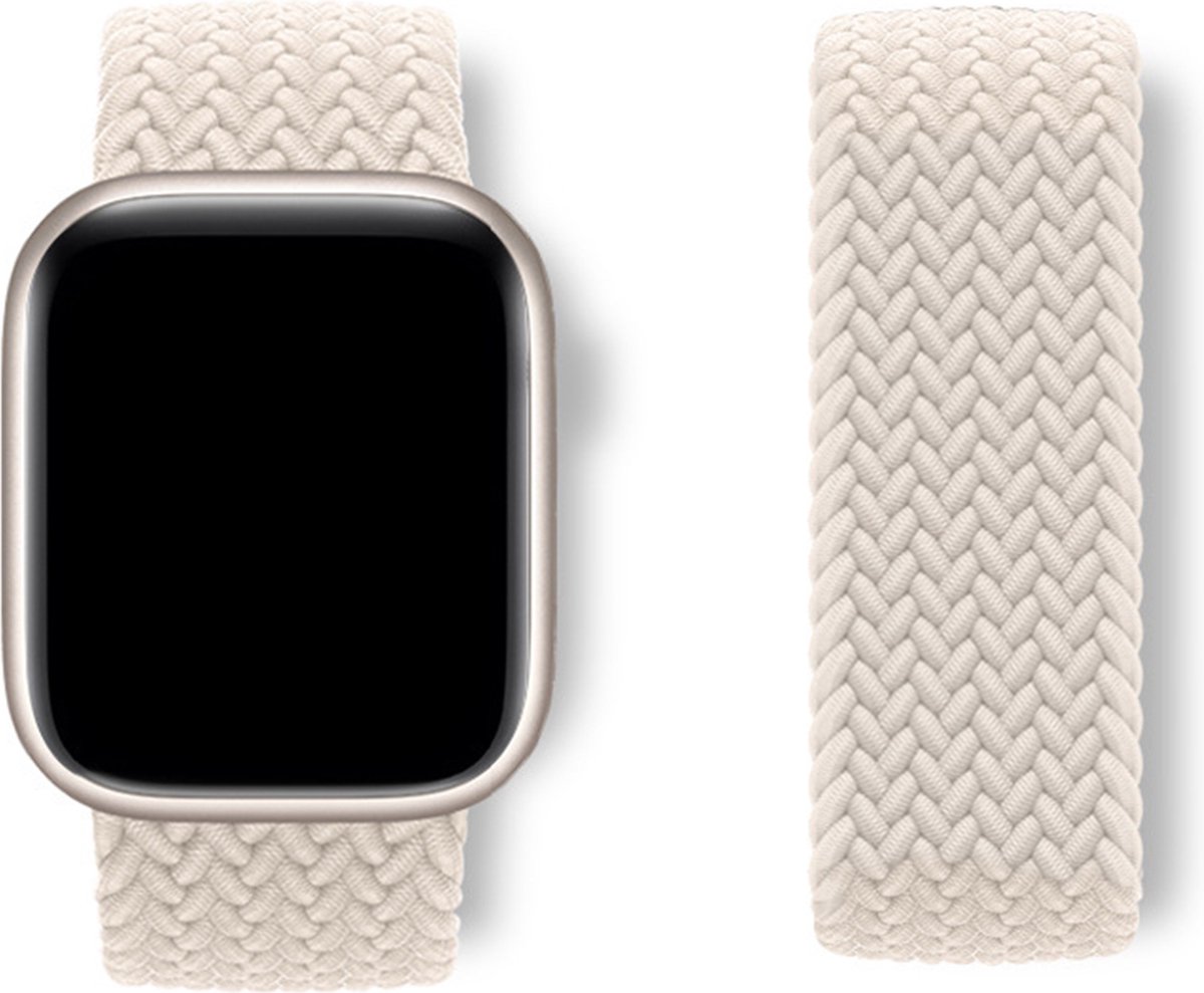 Stravo Gevlochten Nylon Bandje voor Apple Watch – Solo-stijl – Verstelbaar & Elastisch – Starlight – Geschikt voor Apple Watch 49mm (Ultra 1/2/3), 46mm (Series 10/11), 45mm (Series 7/8/9), 44mm (Series 4/5/6, SE 1/2/3) – S/M – foto 2