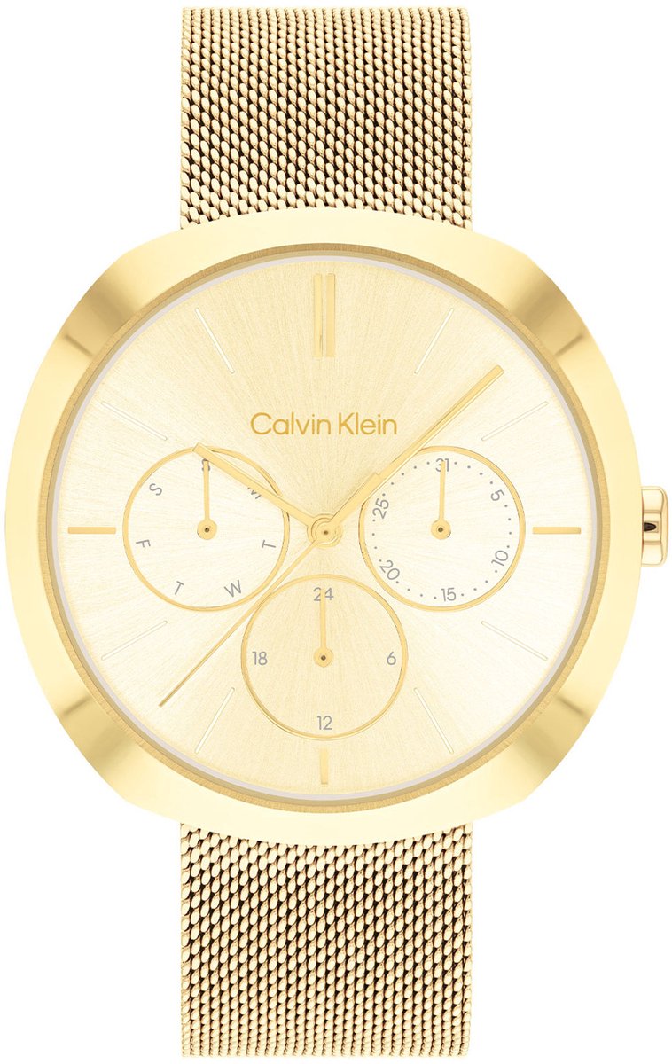 Calvin Klein CK25200339 Shape Dames Horloge - Mineraalglas - Staal - Goudkleurig - 38 mm breed - Quartz - Druksluiting - 3 ATM (spatwater)