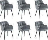 Set van 6 stoelen PEGA - Met armleuningen - Fluweel en metaal - Blauw L 58.5 cm x H 78 cm x D 62 cm