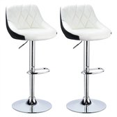 Barkrukken Silvino - Met rugleuning - Kunstleer - Set van 2 - Keuken - Barstoelen ergonomisch - Wit - Verstelbaar in hoogte - Zithoogte 60-82cm