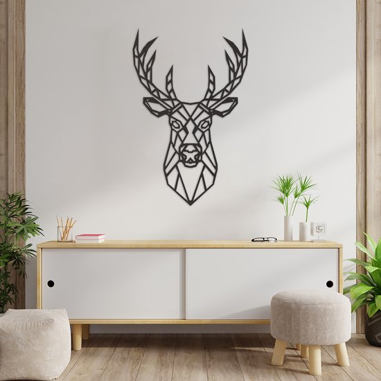 Décoration murale Géométrique - Cerf - Bois - Art Décoration murale - Décoration Murale - Salon - Zwart - 89 x 59 cm
