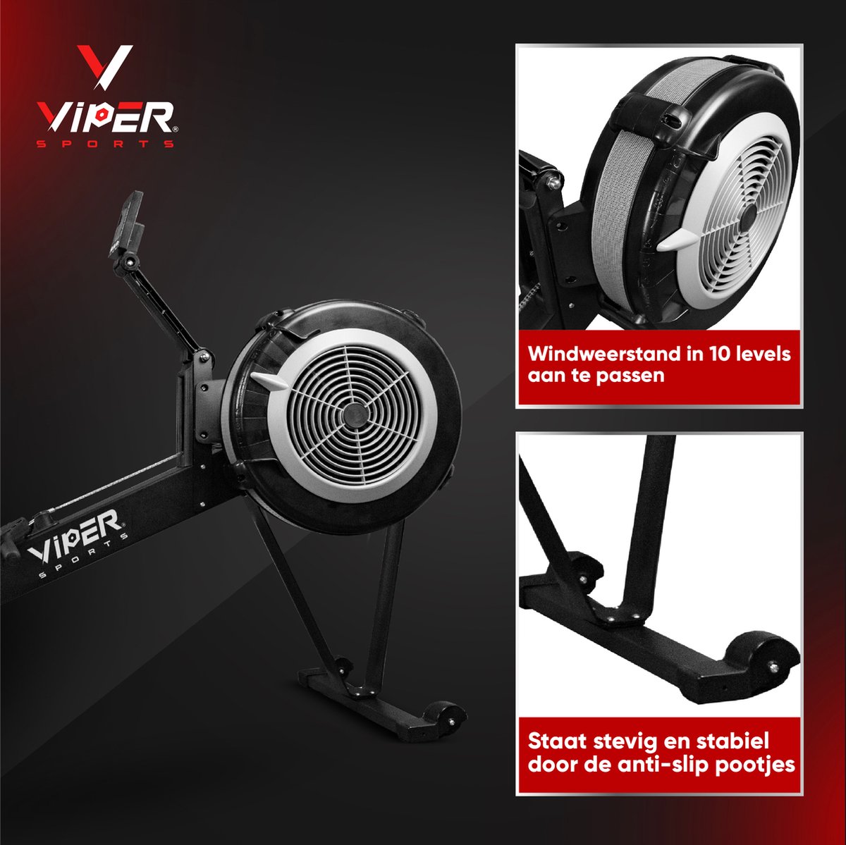 Afbeelding 2 van Viper Sports ViperRow – Roeitrainer – 238 x 65 x 112 cm – Roeimachine – Wind resistance - Inklapbaar - 10 Standen - Zwart/Zilver