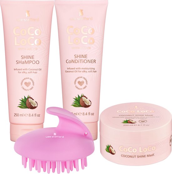 Lee Stafford CoCo LoCo & Agave - Geschenkset - Shampoo, Conditioner & Haarmasker - Voor Droog & Fultoos Haar - met Massageborstel