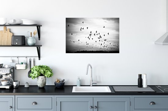 Poster Animaux - Vogels - Nuages ​​- Zwart - Wit - 60x40 cm