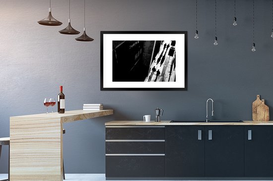Rue - Zwart et Wit - Personnages - Cadre Photo - Cadre - 90x60 cm - Poster - Décoration murale