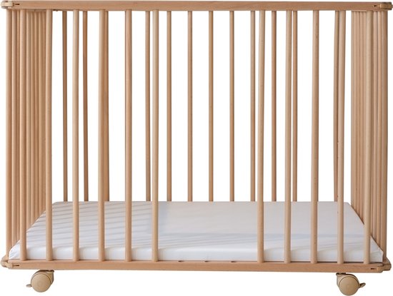 Petite Amélie Baby box 'Tigre' Naturel 100x75cm – Inklapbaar zonder gereedschap – Verstelbare bodem in 3 hoogtes – Soepel verrijdbaar met vergrendelbare wieltjes – Magische speelplek voor je kleintje.