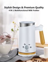 Biolomix® Premium Melkopschuimer Electrisch - 4-in-1 Melkschuimer - Milk Hot/Cold - Opschuimer - Wit Hout - 150ml Melkopschuimer - 300ml Melk Opwarmen