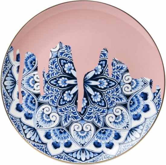 Heinen Delfts Blauw | Wandbord Mandala roze | Ø 26,5 cm