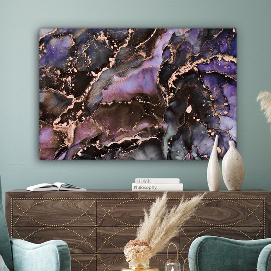 Toile Peinture Marbre - Goud - Rose - 140x90 cm - Décoration murale