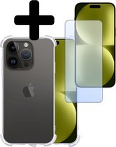 Hoesje Geschikt voor iPhone 15 Pro Hoesje Shockproof Case Siliconen Met Screenprotector - Hoes Geschikt voor iPhone 15 Pro Hoes Cover Siliconen - Transparant