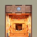 Interieur van de Egyptische boekensteun met twee krijgers, hiërogliefen, oranje verlichting en LED-licht.