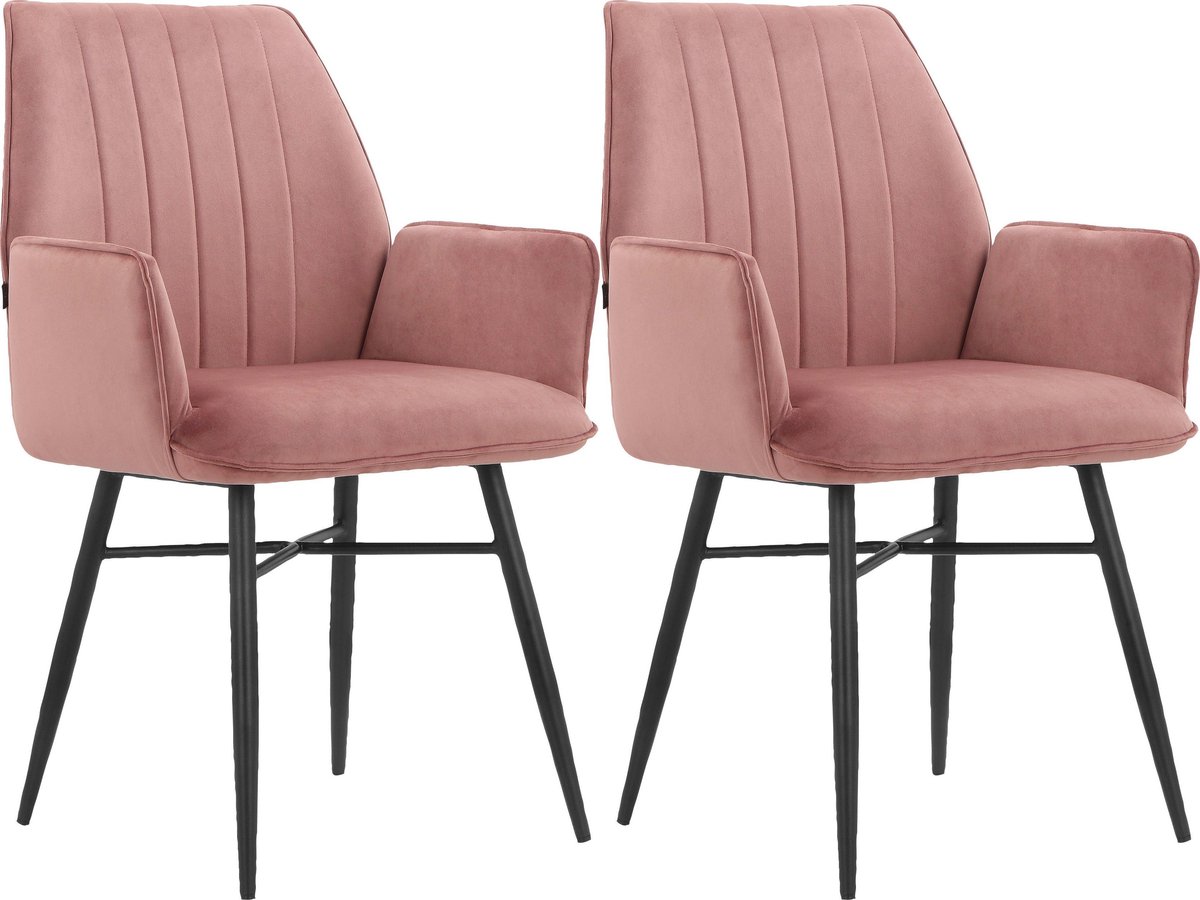 Anzo-Eetkamerstoel - Roze - Set van 2