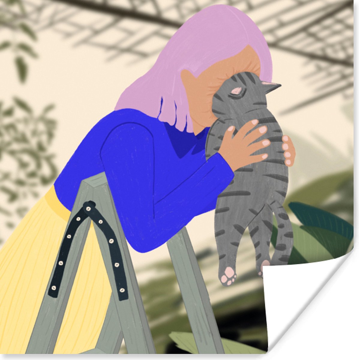 Poster Vrouw - Kat - Minimalisme - 50x50 cm