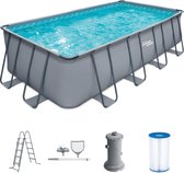 Rechthoekig grijs buizenzwembad met filterpomp met patroon - L549 x D274 x H132 cm - ZAMORA L 549 cm x H 132 cm x D 274 cm