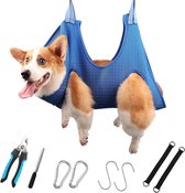 Hangmatkit voor de verzorging van middelgrote honden - maat: L, houder voor het knippen van nagels, blauw