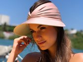 Stijlvolle roze dames hoed - hoofddeksel - zonneklep - bescherming - open bovenzijde - musthave - trend - ames pet - dameshoed - strandpet - zomerpet