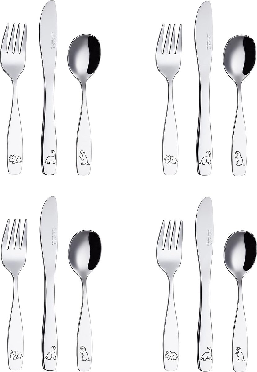 Goedkoopste SHOP YOLO - Kinderbestek - 12 stuks set - Roestvrij staal - gegraveerd ontwerp