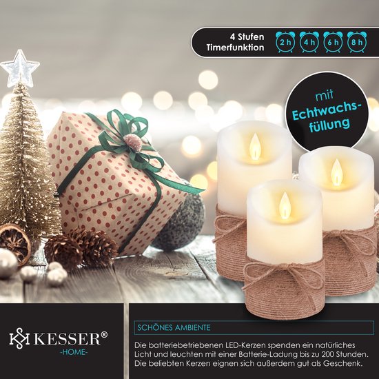 KESSER Led Kaarsen, 3 Delige Set, Vlamloze Kaarsen Met Afstandsbediening Timerfunctie Timer Dimmer Echte Waskaars 10 Cm 12 5 15 Cm Hoog Realistisch Flikkerend Licht 661139146