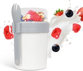Tasse à yaourt - Tasse à muesli à emporter - Pot à déjeuner - Tasse à déjeuner - Tasse à salade - Medium - 560 ml + 310 ml - Wit