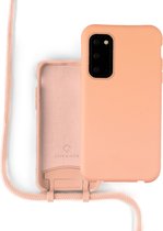 Coverzs Silicone case met koord - Telefoonhoesje met koord - Backcover hoesje met koord - touwtje - geschikt voor Samsung Galaxy S20 - oranje
