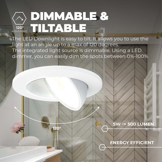 Ledvion - 3X LED Inbouwspots, Dimbaar, 5W, 2700K, 84mm, IP65, Wit, 5 Jaar Garantie
