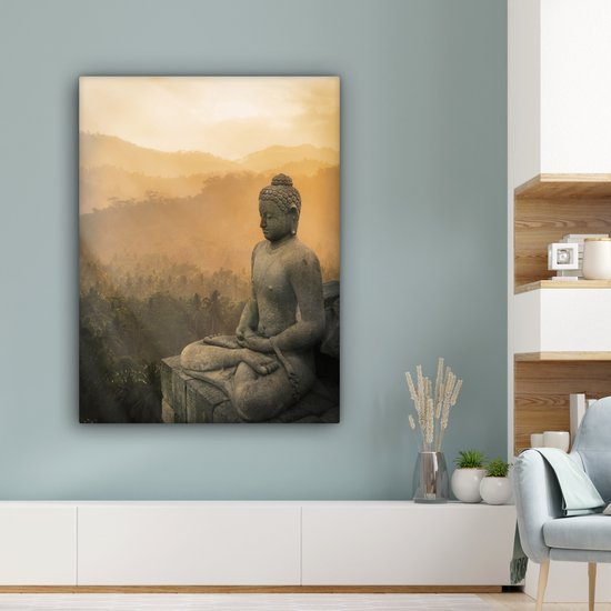 Statue de Bouddha au coucher du soleil 90x120 cm - Tirage photo sur toile (Décoration murale salon / chambre)