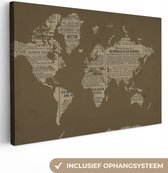 Canvas Wereldkaart - 60x40 - Wanddecoratie Wereldkaart - Retro - Krant