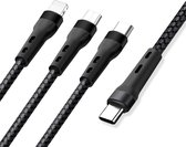 Multi oplader kabel USB-C naar USB-C / Micro-USB / 8-pin (lightning) - snelladen - adapter voor o.a. iPhone en Samsung - 1,3 meter - zwart - Provium