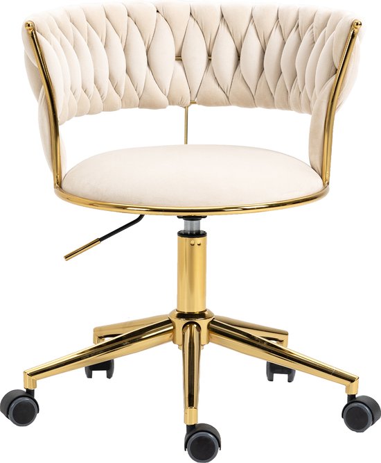 Chaise Merax sur Roues - Chaise de bureau de Luxe - Ergonomique - Roues - Rotative et réglable - Beige avec or