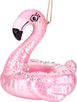 BRUBAKER Flamingo Zwemring Roze - Handbeschilderde Kerstbal van Glas - Mondgeblazen Kerstboomversieringen, Grappige Figuren, Decoratieve Hangers Boombal - 9 cm