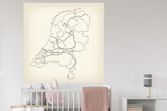Muurstickers - Sticker Folie - Lijn kaart van Nederland - 120x120 cm - Plakfolie - Muurstickers Kinderkamer - Zelfklevend Behang XXL - Zelfklevend behangpapier - Stickerfolie