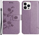 Coverup Bloemen & Vlinders Book Case - Geschikt voor iPhone 15 Pro Hoesje - Paars